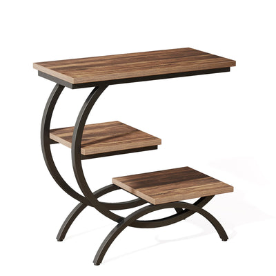 Tribesigns C-Shaped End Table, Industrial 3-Tier Small Table for Couch, Wood Bedside Table Snack Table with Storage Shelves - Smarsty