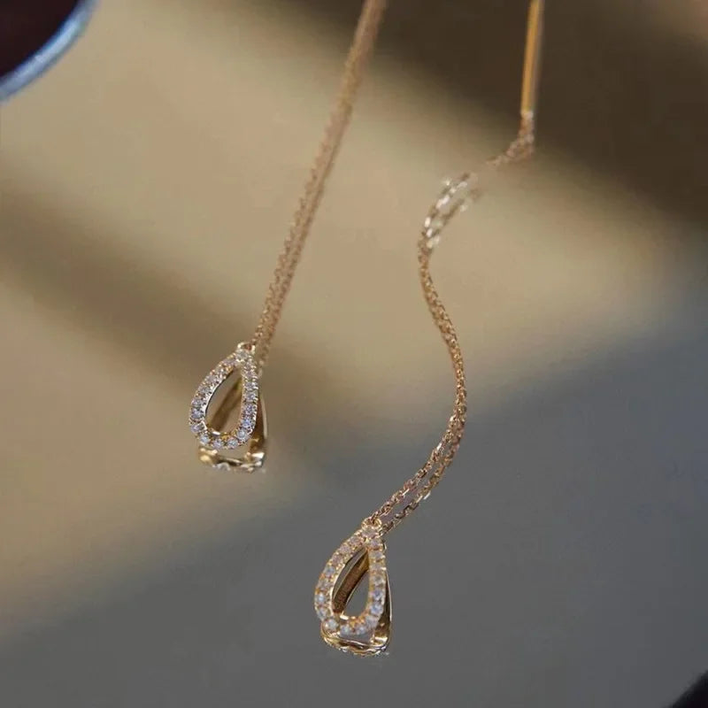 Rose Gold Drop Earrings with Zircon Crystals for Women - Smarsty