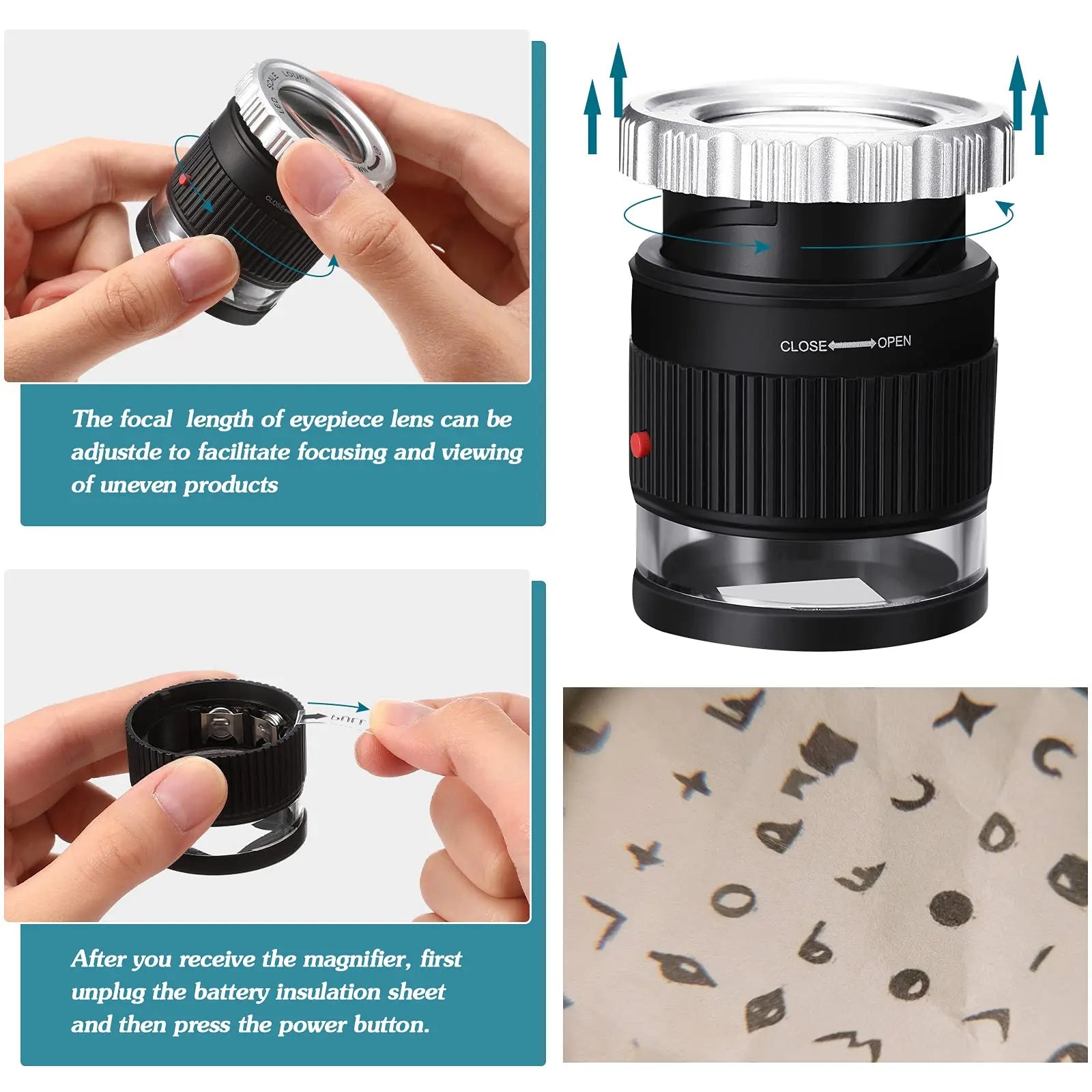 30X Pocket Magnifier with LED Light for Jewelry - Smarsty