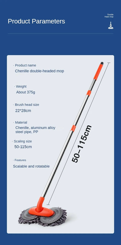 Telescopic Car Cleaning Brush Mop With Chenille Heads - Smarsty