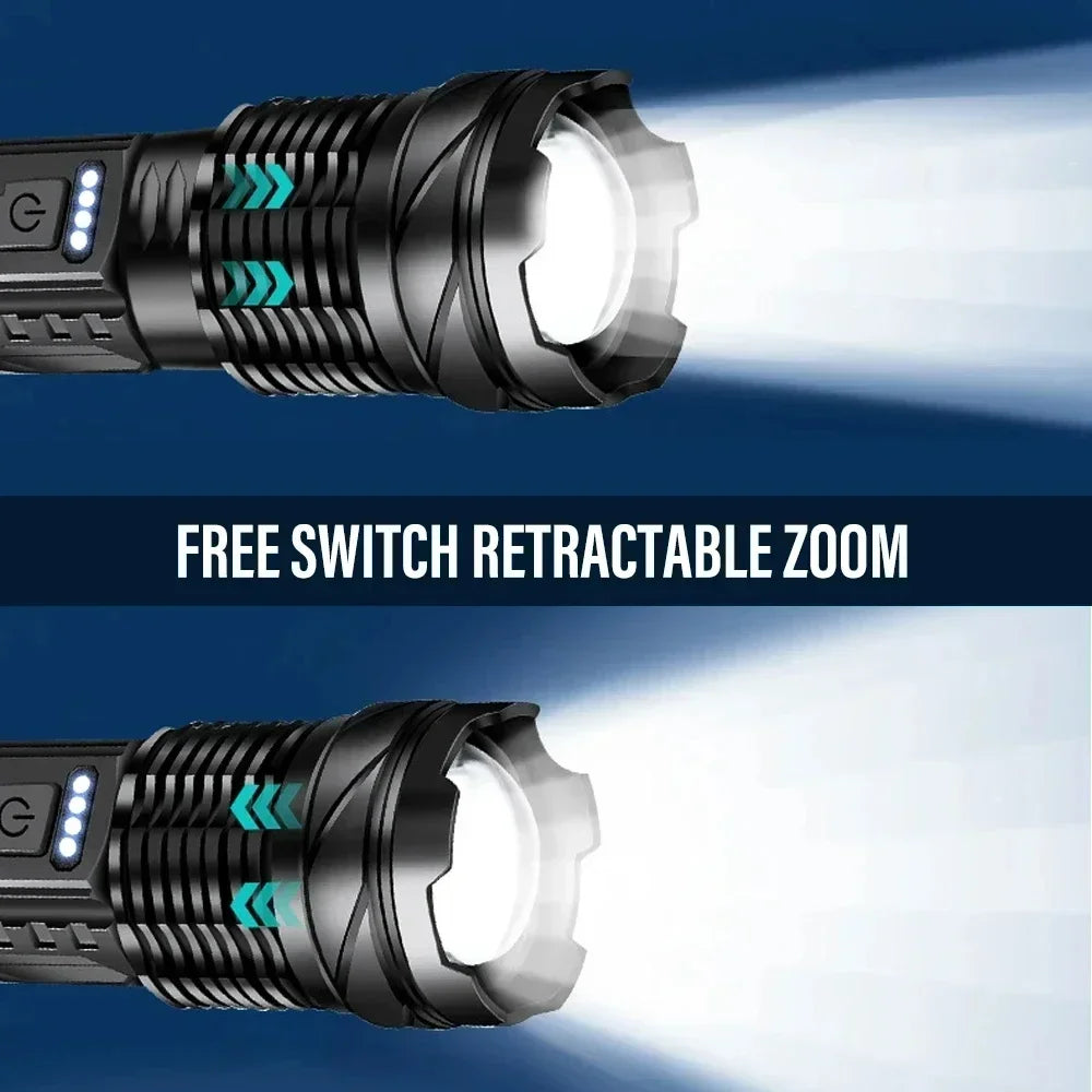 Rechargeable LED Flashlight Zoomable Torch with COB Side Led 7 Modes Waterproof High Power Hand Light Outdoor Wilderness Camping