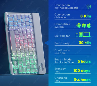 Wireless Tablet Keyboard with Rainbow Backlit for iPad - Smarsty