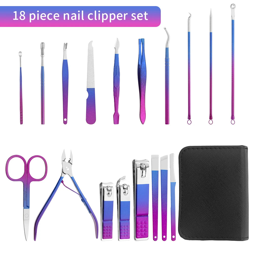 9/18 pcs Gradient Color Nail Clippers Manicure and Pedicure Tool Set - Includes Cuticle Nippers and Cutter Kit - Portable Groom