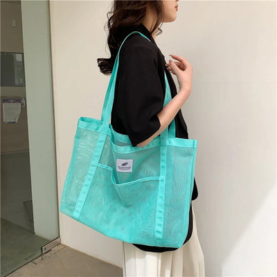 Transparent Mesh Shoulder Bag for Travel and Beach - Smarsty