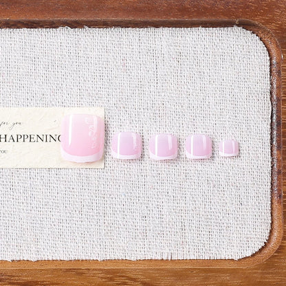 French Flower Fake Toenails Short Square Press On Tips - Smarsty