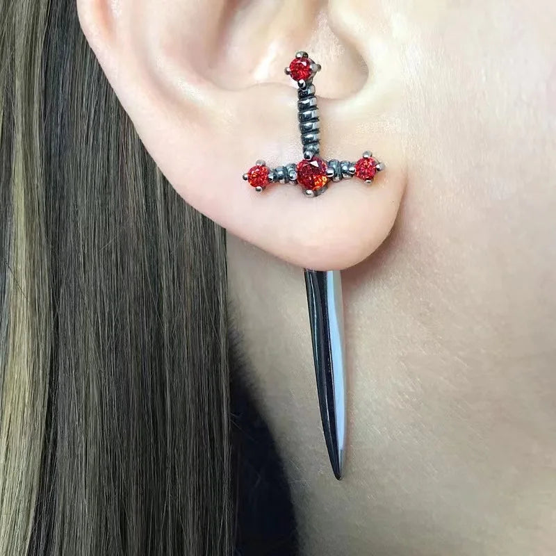 Gothic Sword Kinitial Piercing Earrings for Punk Style Lovers - Smarsty