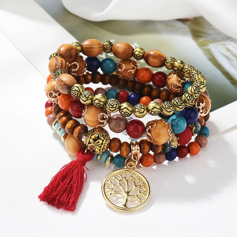 Bohemian Tree of Life Beaded Bracelet Set for Women - Smarsty
