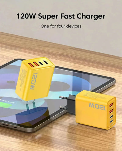 Quick Charge 3.0 Fast Charger Muti Total 120W 4 Port USB Type C PD Mobile Phone Wall Adapter for iPhone 16 Samsung S24 Xiaomi 15 - Smarsty