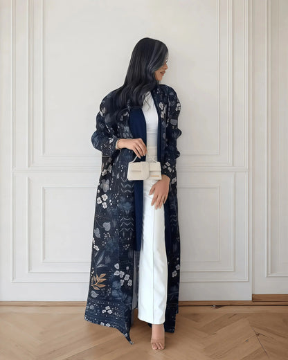 Women's Fold Miyake Pleated Abaya Long Sleeve Print Foldable Collar Robe Cardigan Coat New Winter Fashion Original Design 2024 - Smarsty
