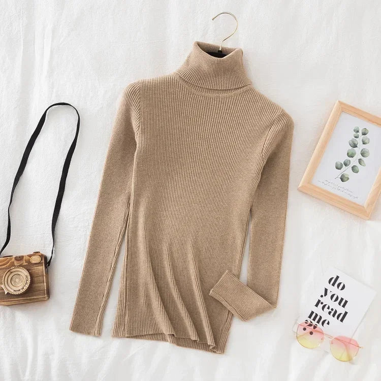 2025 Women Turtleneck Sweater Knitted Soft Pullovers Cashmere Jumpers Basic Solid Soft Sweaters Women Autumn Winter Casual Top - Smarsty
