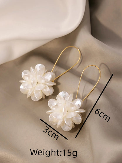 Korean Fashion White Crystal Flower Dangle Earrings for Women - Smarsty