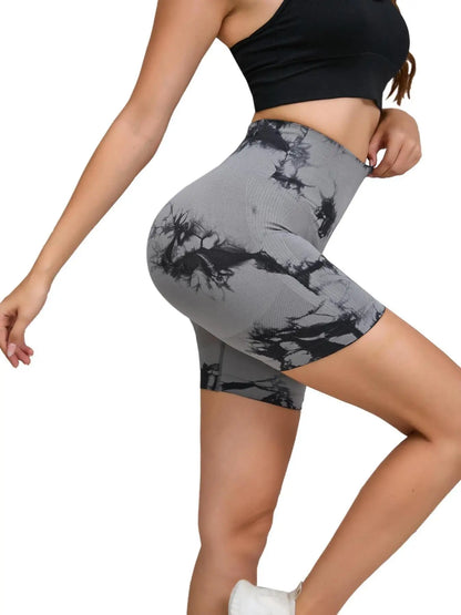 Tie Dyed Seamless Fitness Pants Women's High Waist and Hip Lifting Sports Tight Shorts Running Sexy Peach Fitness Yoga Shorts - Smarsty
