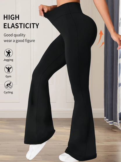 Women's spring and summer high waisted tight fitting flared pants, slim leg long black pants, thin wide leg pants for slim women - Smarsty