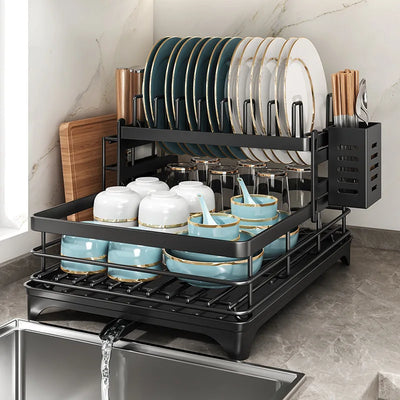 Stainless Steel Dish Drying Rack Adjustable Kitchen Plates Organizer with Drainboard Over Sink Plate Drainer Storage Organizer by Smarsty