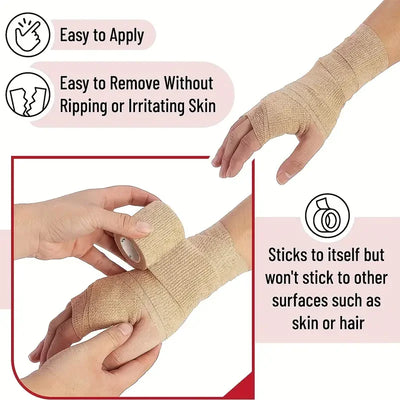 10 Rolls Medical Adhesive Bandage Elastic Breathable Sports Self Adhesive Tape Beige Wrap Finger Tape For Wrist Ankle First Aid - Smarsty