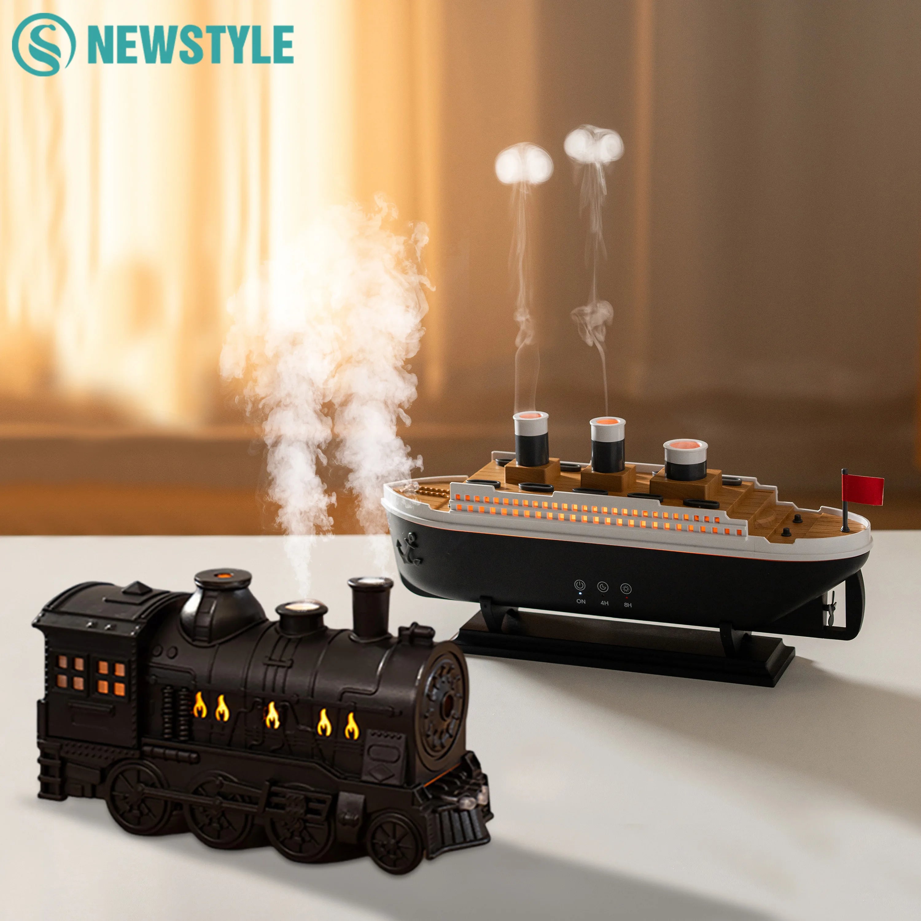 Ship Train Shape Ultrasonic Humidifier With Colorful Lights - Smarsty