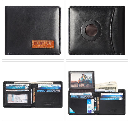 HUMERPAUL Airtag Wallet For Men Real Leather RFID Trifold Card Holder Case with ID Window Slim Anti-lost Purse - Smarsty