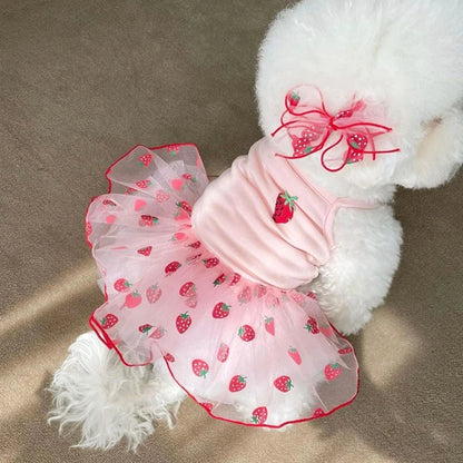 Summer Strawberry Dog Dress with Suspender Skirt - Smarsty