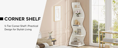 Tribesigns Corner Shelf, Modern 5-Tier Wall Corner Bookshelf, Stylish Corner Small Bookcase Storage Rack Plant Stand