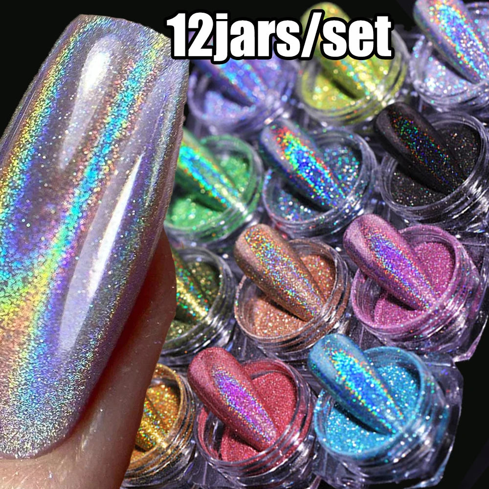 Holographic Glitter Nail Powder Set for Stunning Manicures - Smarsty
