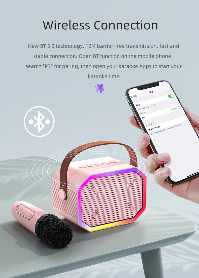 Mini Karaoke Machine for Kids Portable Karaoke Machine Bluetooth Wireless Microphones LDE Light Toys Gifts for Girls Boys - Smarsty