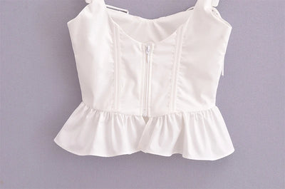 Chu Sau beauty 2024 Women Fashion Sweet Square Collar Tank Top Sexy Backless Chic Fish Bone Cropped Tops Palace Style Corset Top - Smarsty