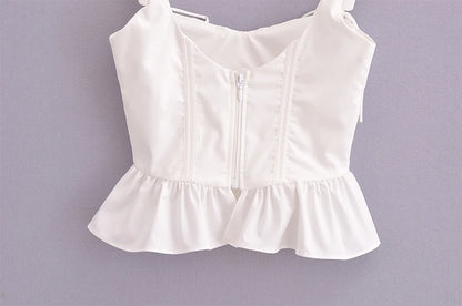 Chu Sau beauty 2024 Women Fashion Sweet Square Collar Tank Top Sexy Backless Chic Fish Bone Cropped Tops Palace Style Corset Top