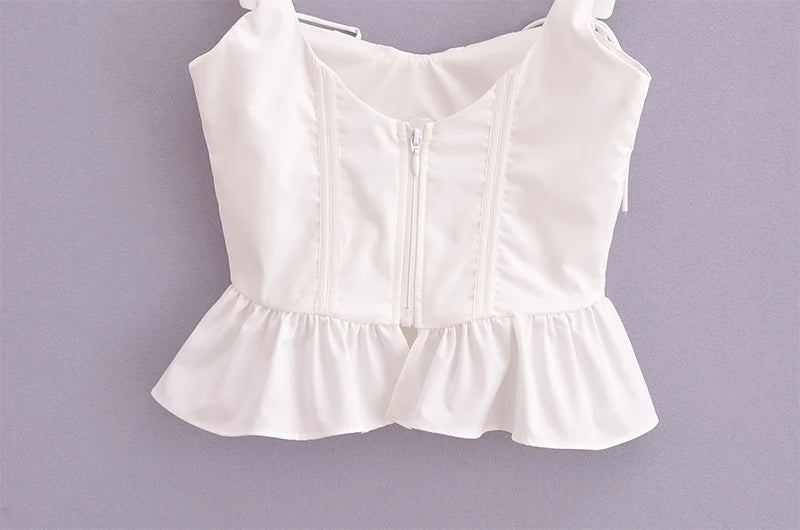 Chu Sau beauty 2024 Women Fashion Sweet Square Collar Tank Top Sexy Backless Chic Fish Bone Cropped Tops Palace Style Corset Top