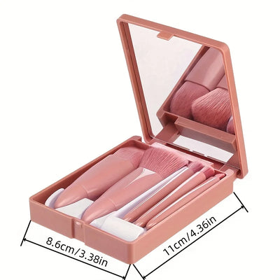 5Pcs Portable Makeup Brush Set With Mirror - Smarsty