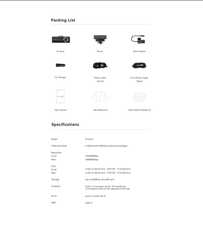 Dual Front And Rear Dash Cam With Night Vision 1296P - Smarsty