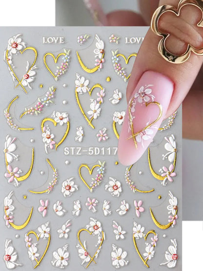 5D Kawaii Floral Nail Stickers for Wedding Decor - Smarsty