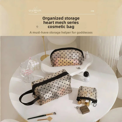 Mesh Heart Makeup Bags Waterproof Washable Organizer - Smarsty