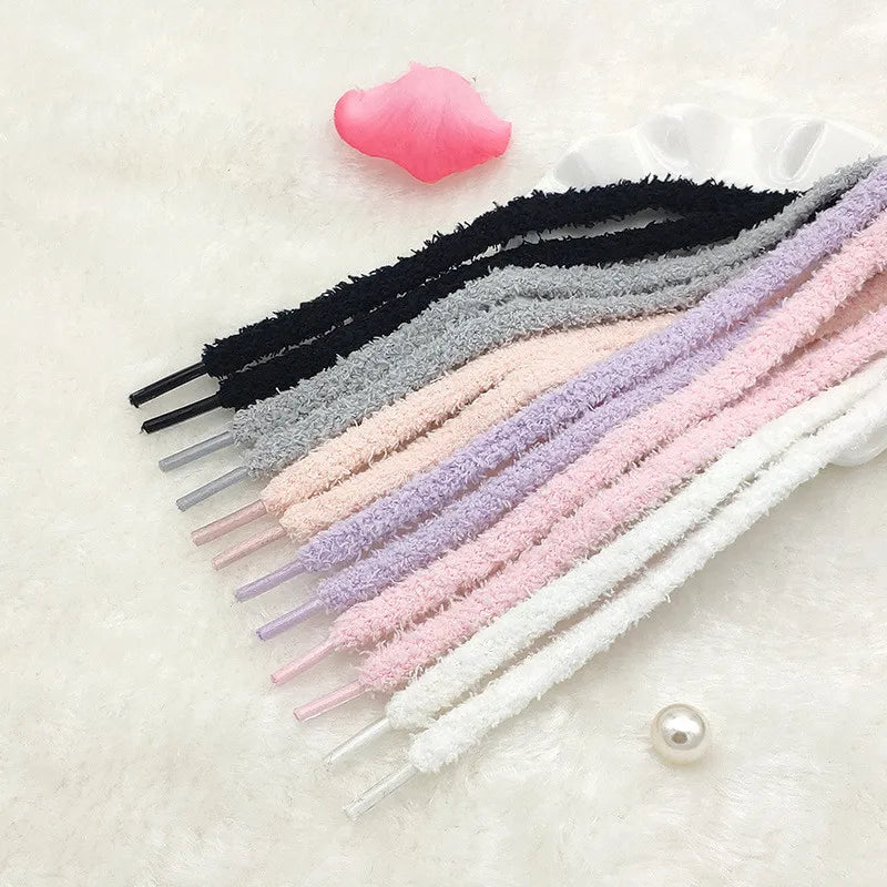 0.8cm width 1 Pair Cute Plush Sneakers Shoelaces Men Women High-top Casual Canvas  White Flat Shoes Laces Strings Accessories - Smarsty