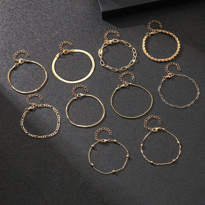 10 Pcs Vintage Gold Chain Bracelets for Women - Smarsty