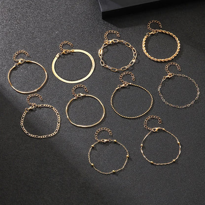 10 Pcs Vintage Gold Chain Bracelets for Women - Smarsty
