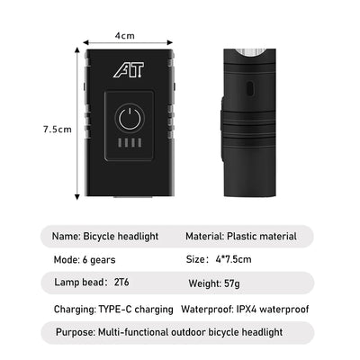 LED Bicycle Front Light Type-C Rechargeable Bicycle Headlight MTB Road Bike Headlamp Easy to Install Cycling Accessories - Smarsty