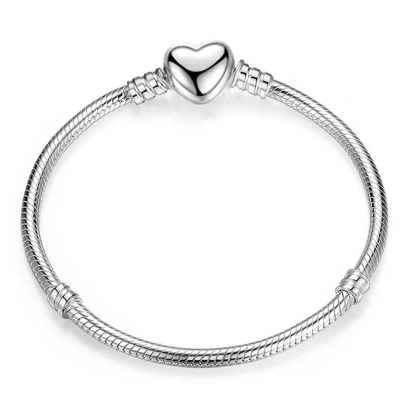 Sterling Silver Heart Moon Star Pendant Bracelet - Smarsty