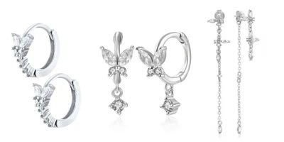 925 Sterling Silver Hoop Earrings White Crystal Luxury - Smarsty