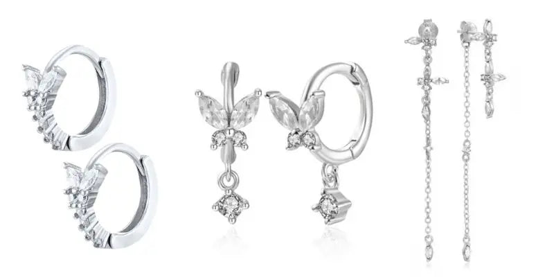 925 Sterling Silver Hoop Earrings White Crystal Luxury - Smarsty