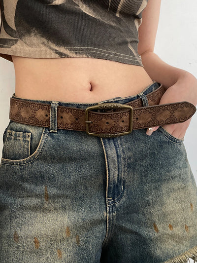 Y2K Retro Women Belt Casual PU Leather Brown - Smarsty