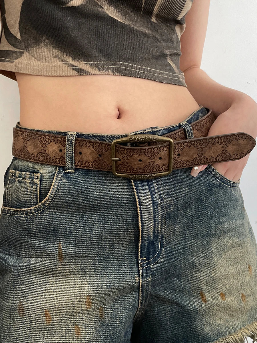Y2K Retro Women Belt Casual PU Leather Brown - Smarsty