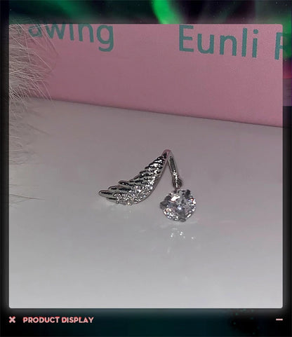 Stainless Steel Ear Cuff With Rhinestone Wing Sparkle - Smarsty