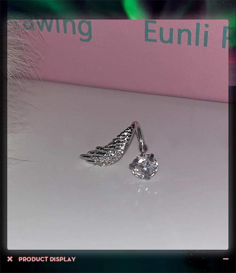 Stainless Steel Ear Cuff With Rhinestone Wing Sparkle - Smarsty