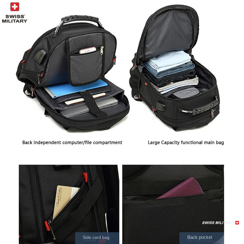 SWISS MILITARY Fashion Travel Multifunction Large Capacity Male Bag Usb Charging Waterproof 23 inch Laptop Backpack Men Mochila - Smarsty