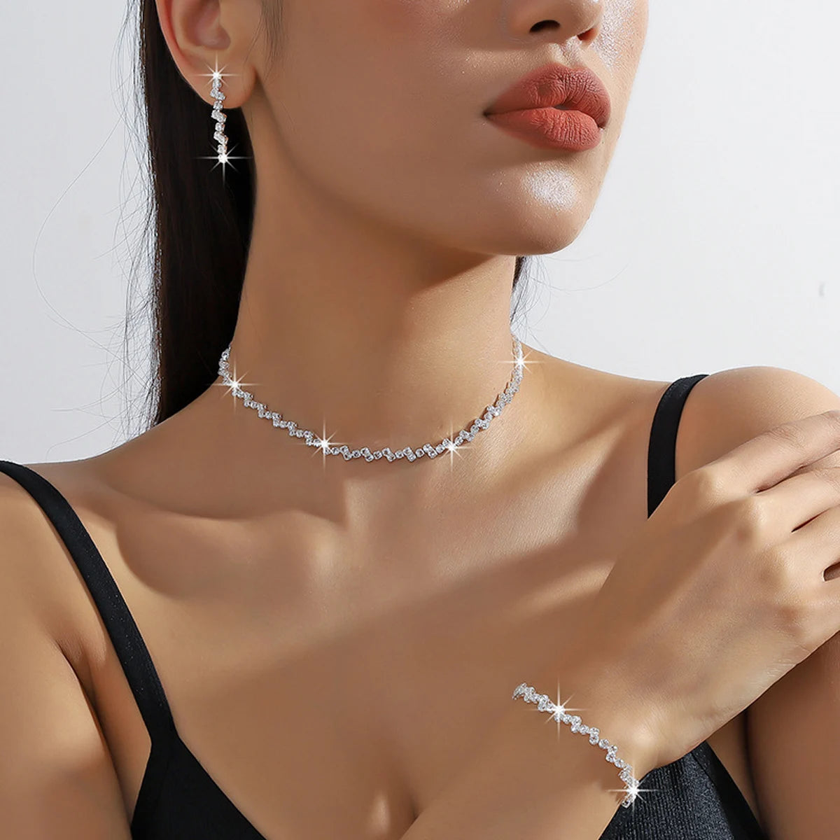 Shiny Silver Plated Necklace and Bracelet Jewelry Set - Smarsty