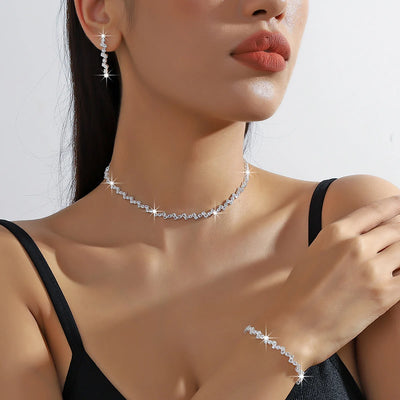Shiny Silver Plated Necklace and Bracelet Jewelry Set - Smarsty