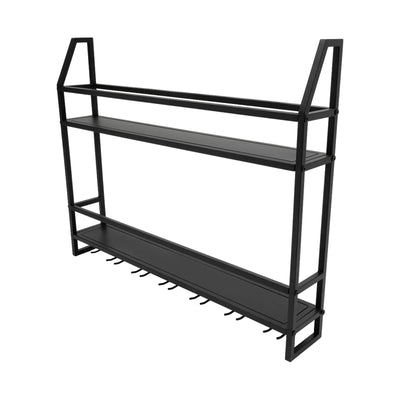 Wall Mounted Wine Rack Glass Holder 12 Bottles 7 Goblet Metal Shelf 2 Layer for Home Bar, 80cm Black - Smarsty