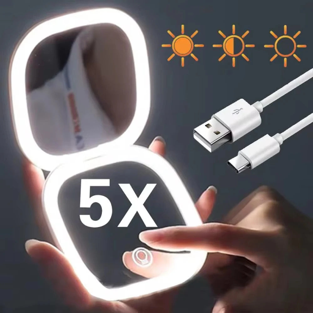 Compact LED Makeup Mirror with 5X Magnification and Dual Sides - Smarsty