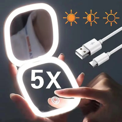 Compact LED Makeup Mirror with 5X Magnification and Dual Sides - Smarsty