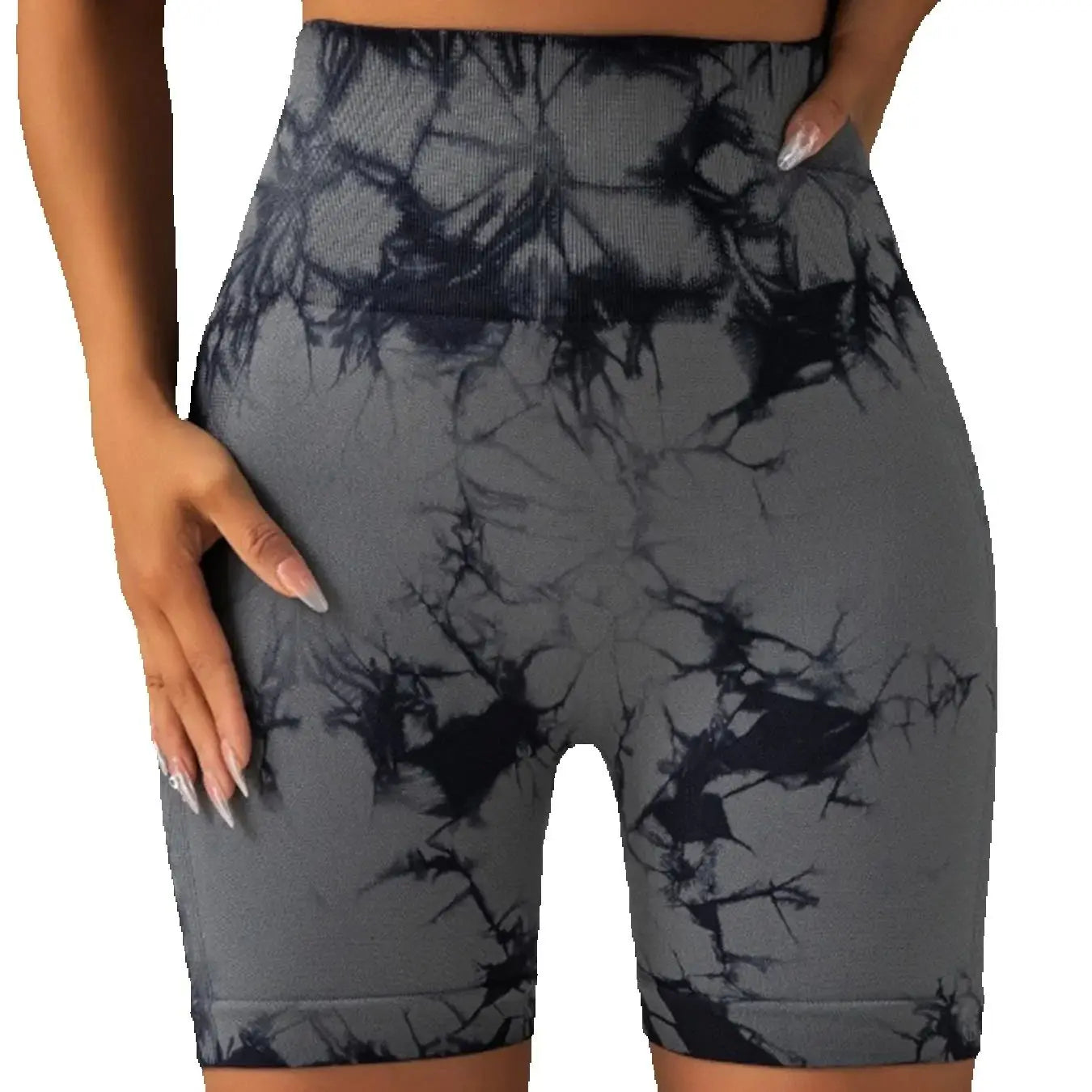 Women's Tie Dye Print Ruched High Waist Sports Shorts, Casual Comfy Breathable Seamless Skinny Shorts for Yoga Gym Workout - Smarsty
